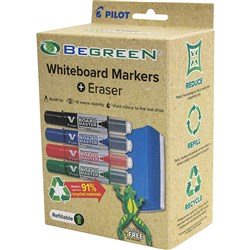 Pilot BeGreen V Board Master Whiteboard Marker Bullet Tip Assorted Pack of 4 with Eraser