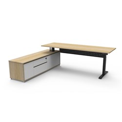 Rapidline Boost+ Executive Desk + LHS Cabinet+Panel 2270W x 1936D x 620-1270mmH Oak/Blk