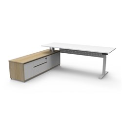 Rapidline Boost+ Executive Desk + LHS Cabinet+Panel 2270W x 1936D x 620-1270mmH Wht/Wht