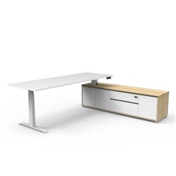 Rapidline Boost+ Executive Desk + RHS Cabinet 2270W x 1936D x 620-1270mmH White/Wht