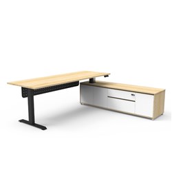 Rapidline Boost+ Executive Desk + RHS Cabinet+Panel 2270W x 1936D x 620-1270mmH Oak/Blk