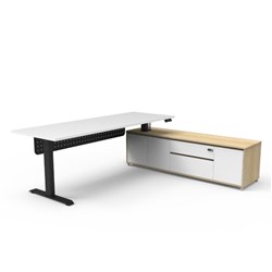 Rapidline Boost+ Executive Desk + RHS Cabinet+Panel 2270W x 1936D x 620-1270mmH Wht/Blk