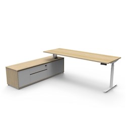 Rapidline Halo+ Executive Desk + LHS Cabinet 2270W x 1936D x 620-1270mmH Oak/White