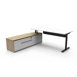 Rapidline Halo+ Executive Desk + LHS Cabinet + Panel 2020W x 1936D x 620-1270mmH White/Blk