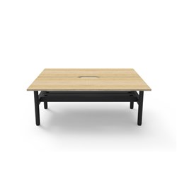 Rapidline Halo Static Back To Back Workstation + Cable Tray 2 Person 1800Wx730mmH Oak/Blk