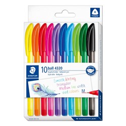 Staedtler 4320 Stick Triangular Ballpoint Pens Medium 1.0mm Assorted Pack 10