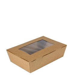 Envirochoice Lunch Box With Window Heavy Board PLA Lined Medium Kraft Ctn Of 200