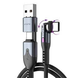 Statik PowerPivot Pro USB-A/C To USB-C Cable 1 Meter Braided Black