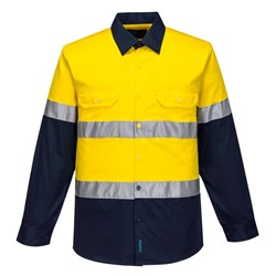 Portwest Hobart Hi-Vis Lightweight Contrast Shirt Long Sleeve Small Yellow/Navy