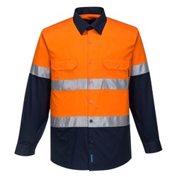 Portwest Hobart Hi-Vis Lightweight Contrast Shirt Long Sleeve 2XS Orange/Navy