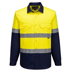 Portwest Industrial Hi-Vis Lightweight Contrast Shirt Long Sleeve 7XL Yellow/Navy