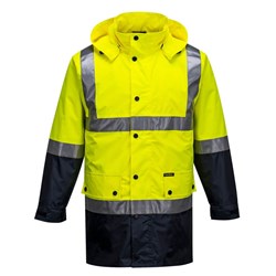 Portwest Eyre Hi-Vis Contrast Rain Traffic Jacket XL Yellow And Navy