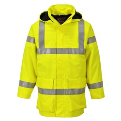 Portwest Bizflame Hi-Vis Flame Resistant Multi Light Rain Jacket 4XL Yellow