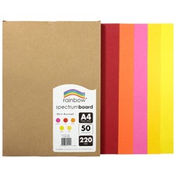 Rainbow Spectrum Board A4 220gsm Warm Assorted 50 Sheets
