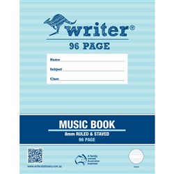 Writer Music Book 225 x 175mm 8mm Ruled And Staved 96 Page