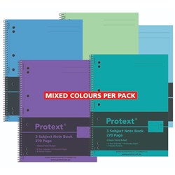Protext 3 Subject Notebook Polypropylene Cover 4 Pockets A4 270 Page Pack Of 5 Assorted
