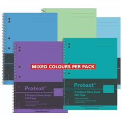 Protext 5 Subject Notebook Polypropylene Cover 8 Pockets A4 250 Page Pack Of 5 Assorted