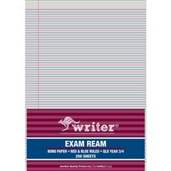 Writer Exam Ream A4 QLD Year 3/4 Red And BLue Ruled Portrait Ream Of 250 White