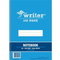 Writer Spiral Notebook A4 8mm Rulded Side Bound 240 Page