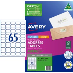 Avery Premium Address Labels White Laser Inkjet AveryEco L7651 38.1x21.2mm 65UP 1300 Lb