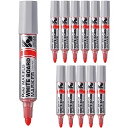 Pentel MWL5W Maxiflo Whiteboard Marker Broad Bullet 8.0mm Pump It Red Box Of 12