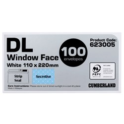 Cumberland Envelopes 110 X 220mm Strip Seal And Address Window White Box Of 100