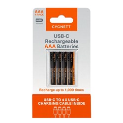 Cygnett USB Rechargeable Battery Size AAA Pack Of 4