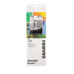 Reeves Acrylic Brush Set Short Handle White Synthetic Pack Of 7 Flat Round And Filbert