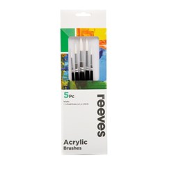 Reeves Acrylic Brush Set Short Handle White Synthetic Pack Of 5 Round