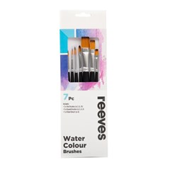 Reeves Watercolor Brush Set Short Handle Gold Synthetic Pack Of 7 Round Flat Filbert
