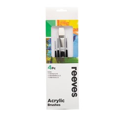 Reeves Acrylic Brush Set Short Handle White Synthetic Pack Of 4 Flat Round And Filbert