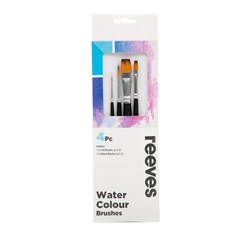 Reeves Watercolor Brush Set Short Handle Gold Synthetic Pack Of 4 Round And Flat
