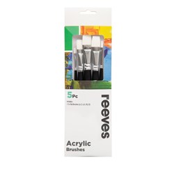 Reeves Acrylic Brush Set Short Handle White Synthetic Pack Of 5 Flat