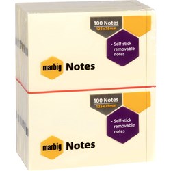 Marbig Repositionable Notes 75 x 125mm Yellow 100 Sheet Pad Pack Of 12