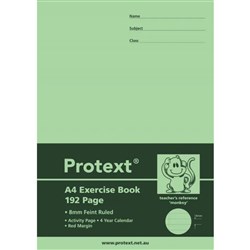 Protext Exercise Book A4 8mm Ruled 70gsm 192 Page Red Margin Monkey