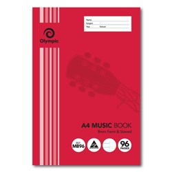 Olympic M896 Music Book A4 8mm Feint And Stave Ruled 96 Page 96 Page