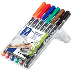 Staedtler 317 Lumocolor Permanent Pens Medium 1mm Assorted Colours Wallet Of 6
