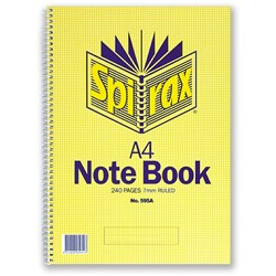 Spirax 595A Notebook A4 Ruled 240 Page Side Opening