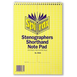 Spirax 566A Stenographers Shorthand Notebook 225x152mm Centre Rule 200 Page Top Open