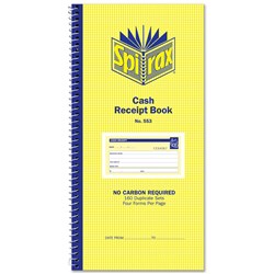 Spirax 553 Cash Receipt Book Carbonless 4 Per Page160 Duplicate Sets Side Opening