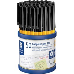 Staedtler 430 Stick Ballpoint Pens Fine 0.7mm Black Cup of 50