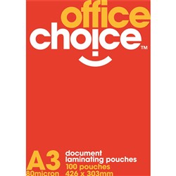 Office Choice Laminating Pouches A3 80 Micron Pack of 100
