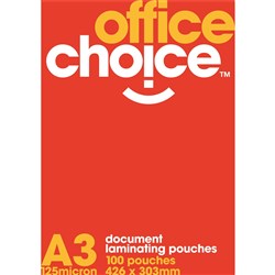Office Choice Laminating Pouches A3 125 Micron Pack of 100