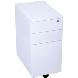 Rapidline Go Steel Slimline Mobile Pedestal 2 Drawer 1 File 300Wx472Dx610mmH White