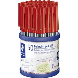 Staedtler 430 Stick Ballpoint Pens Medium 1mm Red Cup of 50