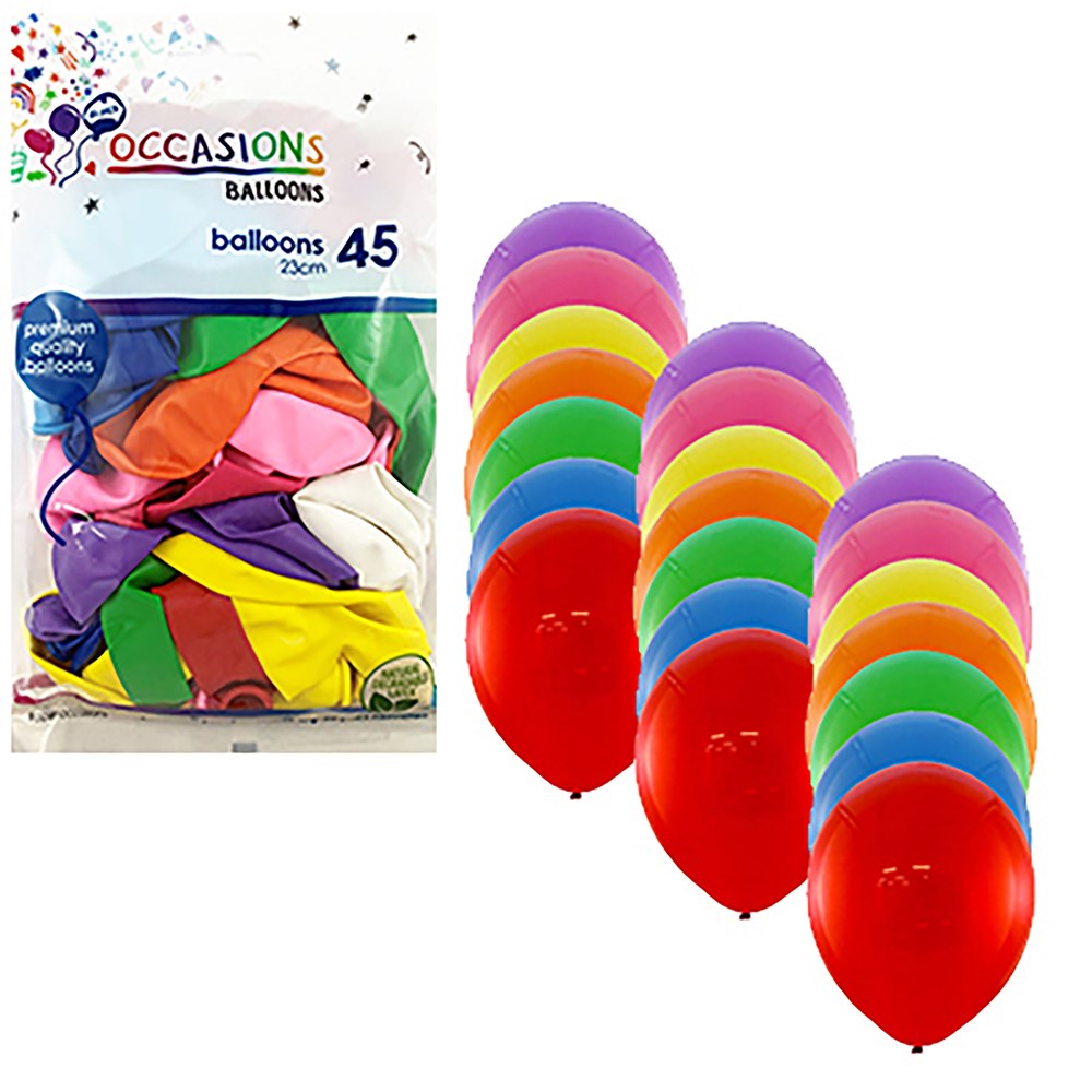 Alpen Occasions Balloons 23cm Assorted Colours Pack Of 45 - Your