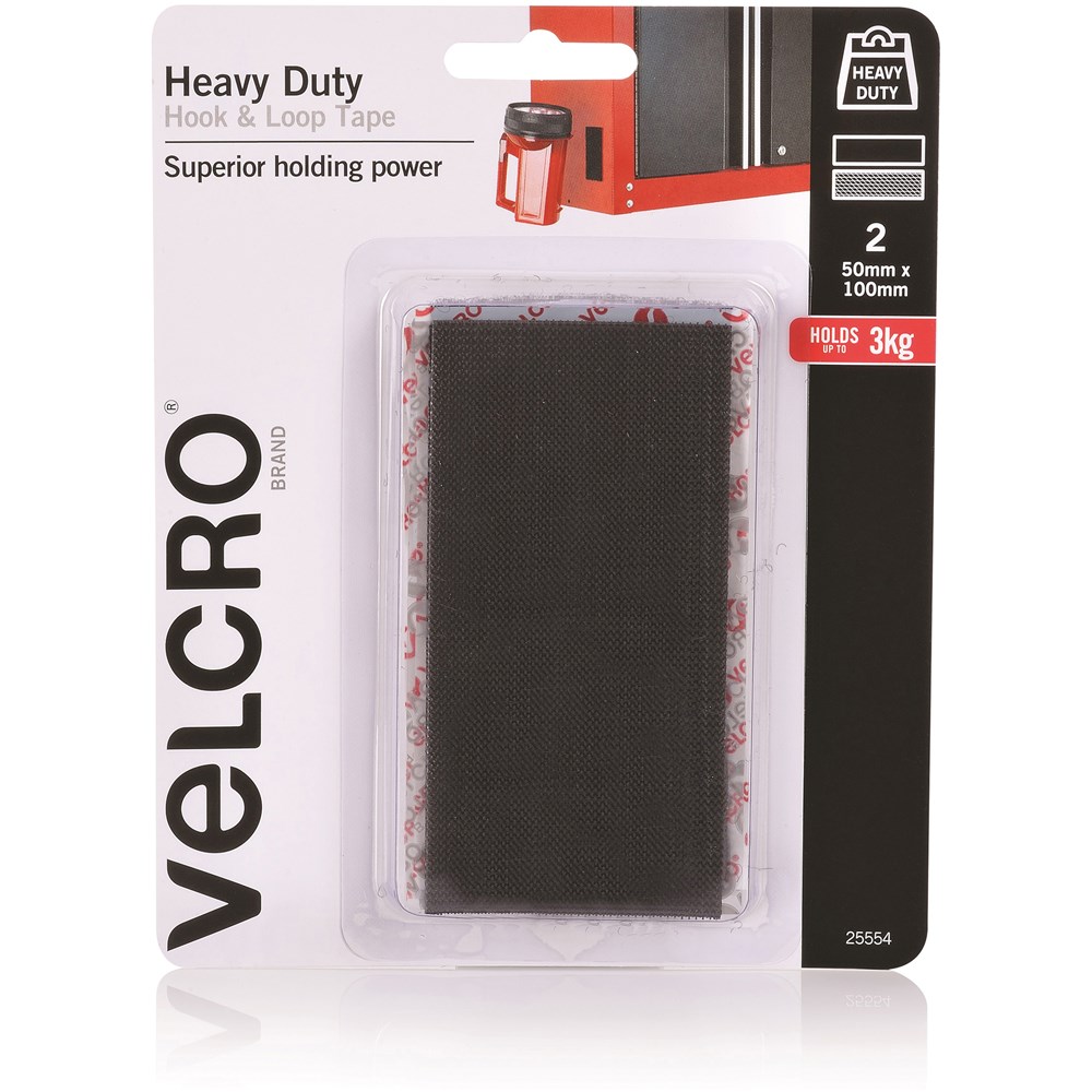 Cleaning & Cables - Velcro Brand Stick On 50X100mm Hook And Loop Heavy Duty  Black Pack Of 2 - Your Home for Office Supplies & Stationery in Australia