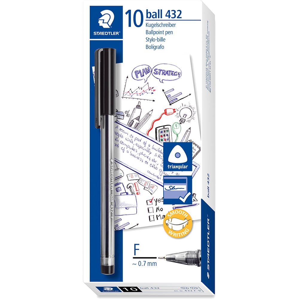 Staedtler 432 Stick Triangular Ballpoint Pen Fine Black Box