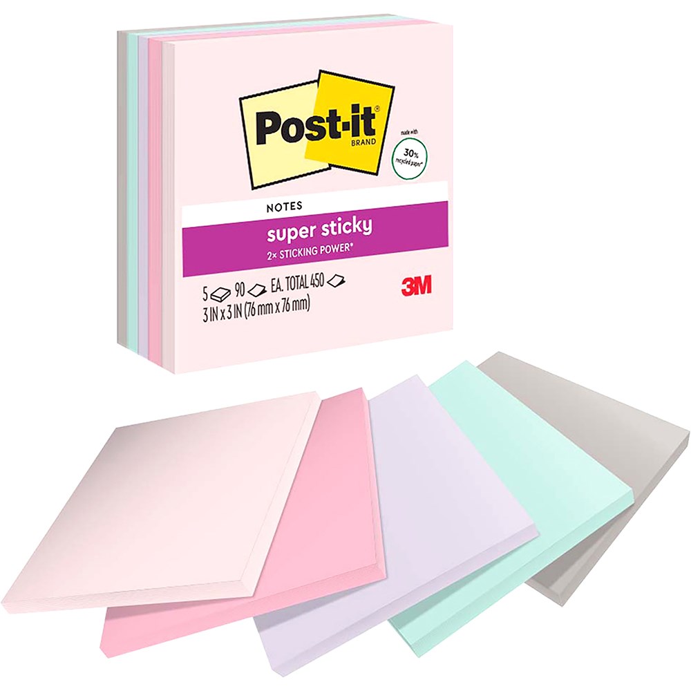 Notes & Flags - Post-It 654-5SSNRP Super Sticky Notes 76mmx76mm