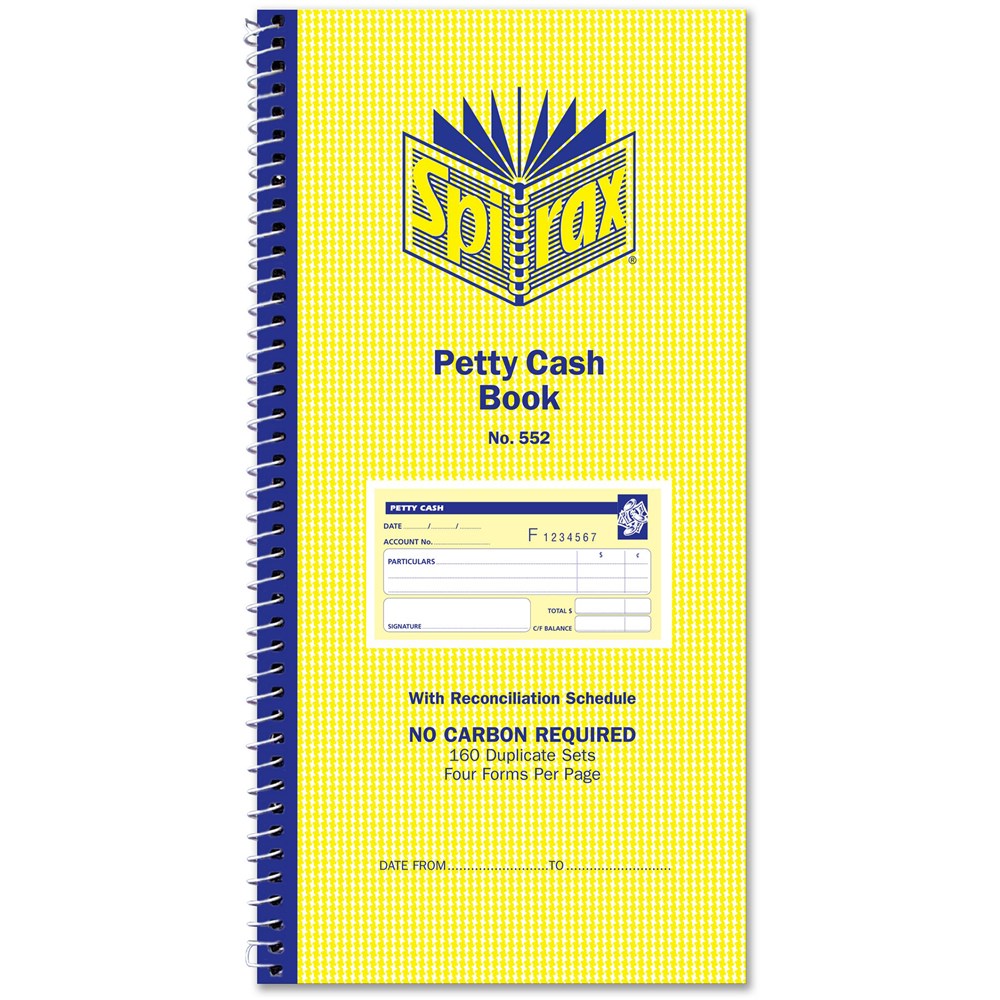 Spirax 552 Petty Cash Book Carbonless 4 Per Page 160 Duplicate Sets Side  Opening - Your Home for Office Supplies & Stationery in Australia | Office  Choice